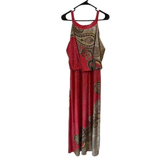 Chico's Coral Paisley Halter Maxi Dress Size 2 Excellent - Picture 1 of 4